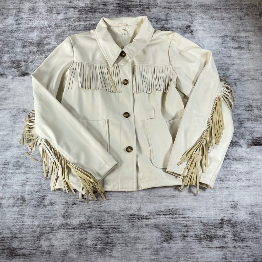 a.n.a A New Approach Cream Faux Leather Fringe Western Jacket Large 76151-0